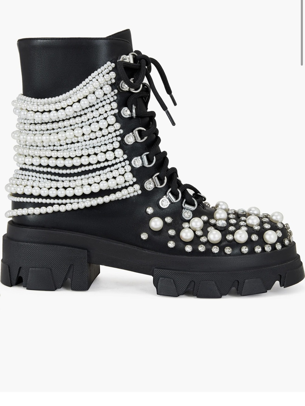 Black Pearl-Embellished Combat Boot 6